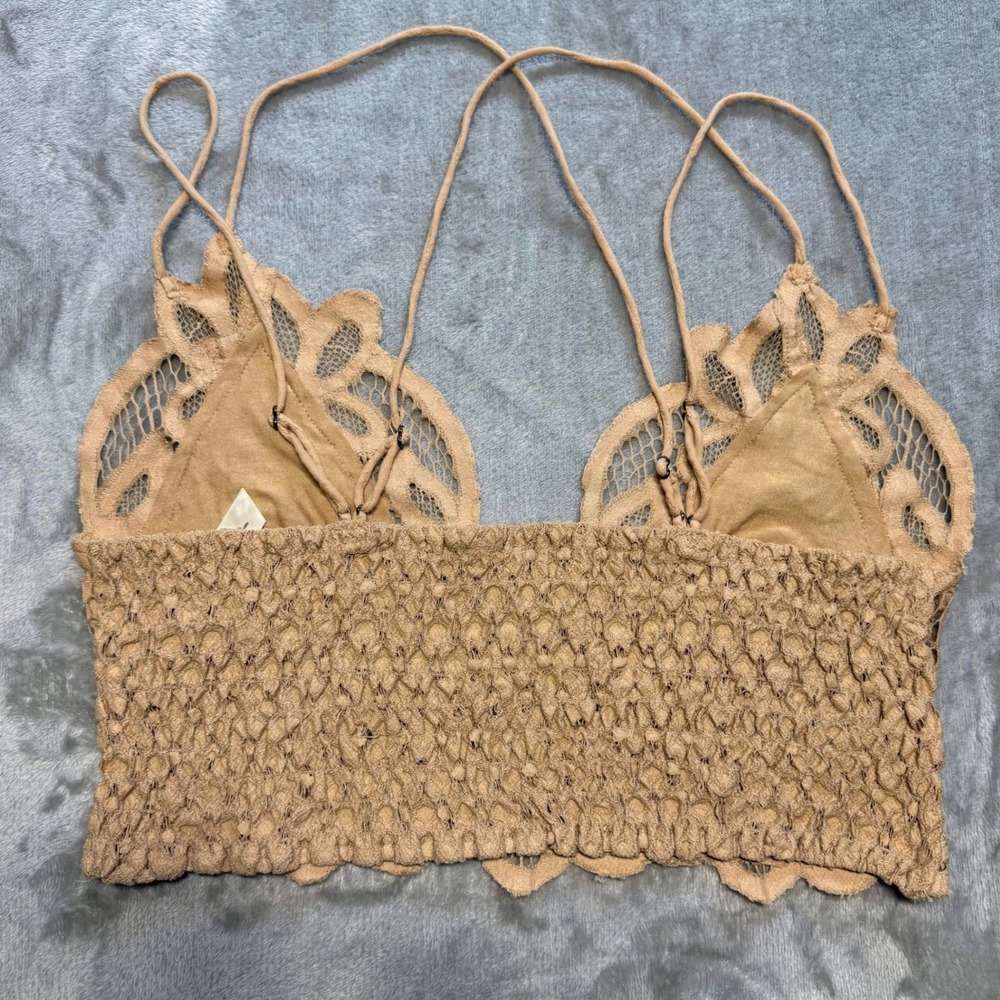 Free People FP One Adella Bralette Tan Nude Floral Lace Boho Strappy Bra Large - Picture 6 of 8